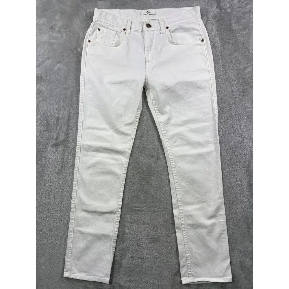 7 For All Mankind USA Made White Gold Denim Jeans 27 Mid Rise Fitted Straight - Picture 5 of 6